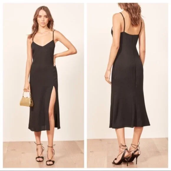 Reformation Dresses Reformation Crimini Black Midi Slit Slip